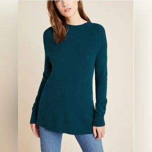NWT Anthropologie Welford Tunic Sweater Dark Turquoise Mock Neck Knit Size M